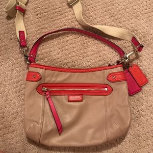Light Tan Coach Purse With 2 tone pink details